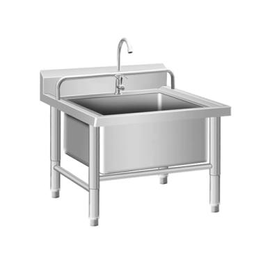Imagem de CFMAIF Lavatório de esfregão comercial, balde de esfregão utilitário de aço inoxidável, pia interna e externa, com drenagem/filtro (100 cm)