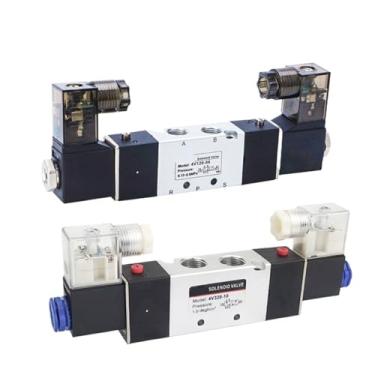 Imagem de 1 peça 4V120-06 4v220-08 válvula solenoide dupla cabeça controle duplo 5 vias 2 posições Power down hold válvula direcional pneumática (4V220-08, AC220V)