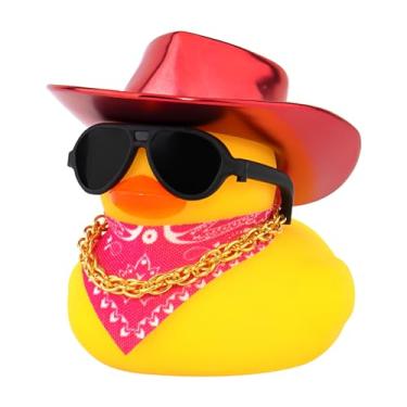 Imagem de wonuu Chapéu De Cowboy Brilhante, Patos Borracha, Decoração Painel, Pato Para Carro, Acessórios Decorativos Com Óculos Sol, Cachecol, Corrente, Vermelho