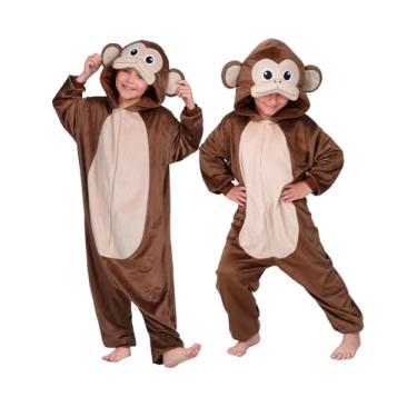 Imagem de ROC PARTY Fantasia infantil de animal com capuz – Fantasia unissex de Halloween e cosplay para meninos e meninas de 4 a 12 anos (macaco marrom, 10 a 12 anos)