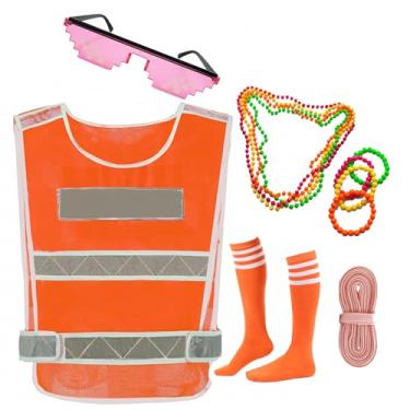 Imagem de Conjunto de roupa de festa brilhante – colete neon refletivo, óculos de sol, adesivos faciais, colares, pulseiras e meias – espírito de equipe neon e acessórios para jogos noturnos (adolescentes e