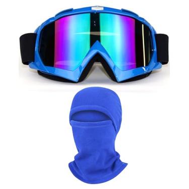 Imagem de immoono Óculos de esqui OTG para motocicleta com balaclava quente de inverno, esqui, snowboard, areia, motocross, mountain bike, MX MTB, ATV, corrida, óculos de segurança, azul