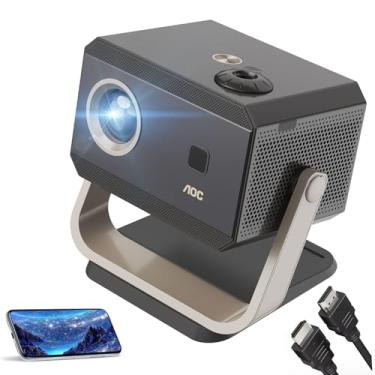 Imagem de AOC Projetor portátil Full HD 4K/1080P, foco automático/correção automática de distorção trapezoidal/ângulo ajustável/projetor com Wi-Fi 6 e Bluetooth, 15000 lúmens, compatível com iOS/Android/PC/PS4