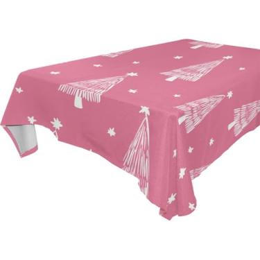 Imagem de Blueangle Toalha de mesa rosa para árvore de Natal – Toalha de mesa retangular de poliéster impermeável e resistente a manchas para ambientes internos e externos, 137 x 182 cm (558)