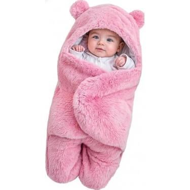 Imagem de Saco de Dormir para Bebê com Capuz de Ursinho, Sherpa Antialérgico, Estilo Charutinho, 0 a 12 Meses, Inverno, Rosa