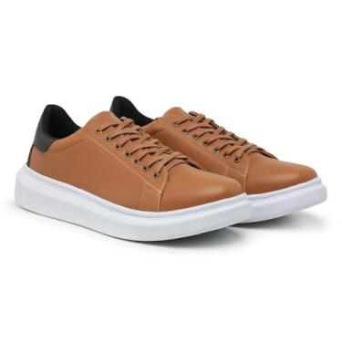 Imagem de Tênis Masculino Casual Sapatênis Idealle Style Sneaker Monocromático Moderno Confortável e Leve Solado Caixa Alta Ideal para Uso Diário Trabalho e Eventos (Caramelo, BR, Adulto, Numérico, 40)