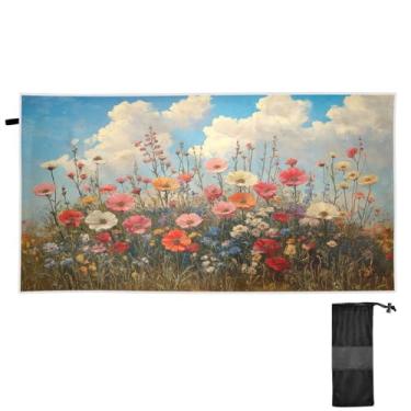 Imagem de ATTX Toalha de praia com pintura a óleo de flores silvestres 70 x 188 cm - Cobertor de microfibra leve de secagem rápida e resistente à areia para piscina, ioga, academia e viagens | Esportes de banho