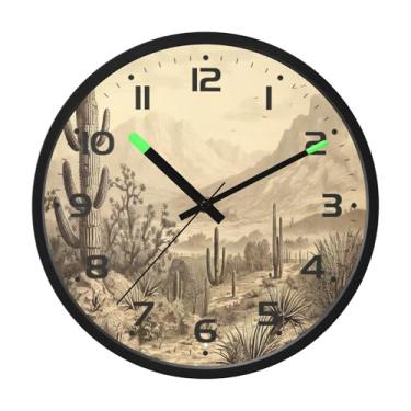 Imagem de SEHANY Relógio de parede Western Cowboy silencioso sem tique-taque, relógio redondo operado por bateria, controle de som, luz noturna, relógios de parede para sala de estar, cozinha, quarto
