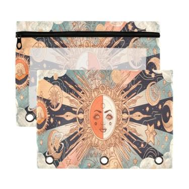 Imagem de Blueangle Bolsa para lápis de sol e lua para fichário com 3 anéis, 2 unidades com bolsa de lápis transparente para janela com zíper para escritório (526)