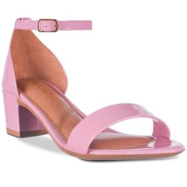 Imagem de Sandália Feminina Casual Saltinho Bloco Grosso Quadrado Tiras Verniz Brilho Festa A3.02-Feminino