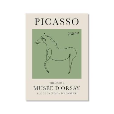 Imagem de Impressão em tela verde sálvia Pablo Picasso animais esboço arte de parede gato cão pássaro cavalo impressão linha abstrata desenho pôsteres para quarto casa escritório decoração (SKU8,30.5x45.7 cm =