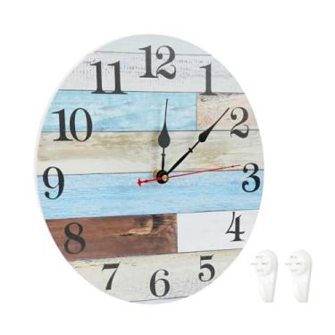 Imagem de UOIXPUHUO Relógio de parede de madeira de 33 cm, relógio de parede silencioso sem tique-taque operado por bateria, relógios rústicos decorativos para cozinha, banheiro, quarto, sala de estar