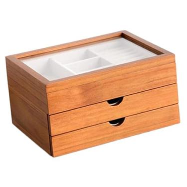 Imagem de oshhni Caixa de joias de madeira com 3 camadas, expositor com compartimentos e gavetas, organizador de joias de madeira para artesanato, relógios e