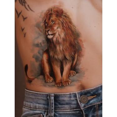 Imagem de Aquarela padrão de leão lembrancinhas de festa tatuagens temporárias tórax cintura abdominal braço traseiro adesivo de tatuagem impermeável temporária 1