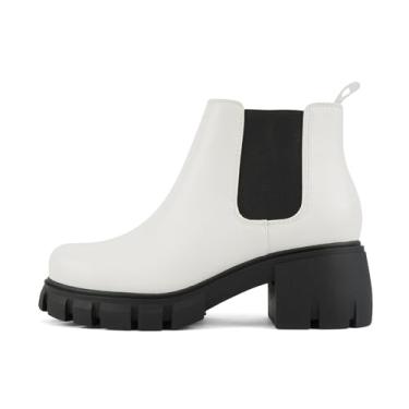 Imagem de Soda PIONEER ~ Bota feminina de salto médio Chelsea com elástico duplo, Branco/preto, 38