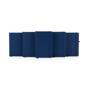 Imagem de Caderno de anotações com elástico no tamanho A6 suporte para caneta, capa dura em material sintético, miolo 80 folhas pautadas cor bege. Caderno A6 Capa em PU (14x9cm) (5, Azul E)