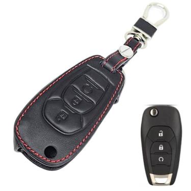 Imagem de Capa Couro Proteção Chave Canivete Partida Remota 3 Botões Compatível Com Cruze S10 Trailblazer Onix Spin Cobalt Sonic Tracker Prisma Equinox Montana (PRETO)