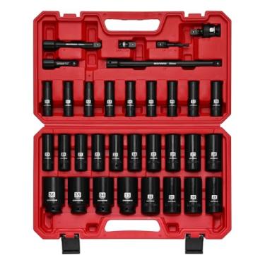 Imagem de MIXPOWER Conjunto de soquetes de impacto de acionamento de 33 peças, soquete de profundidade de 10 a 36 mm, soquete hexagonal de 6 pontos com estojo portátil, aço métrico, CR-V e CR-MO