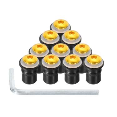 Imagem de PATIKIL Parafusos de para-brisa de motocicleta M5, 10 peças de parafuso de liga de alumínio com chave inglesa, parafusos de carenagem de para-brisas, parafusos porcas para carenagem de motocicleta