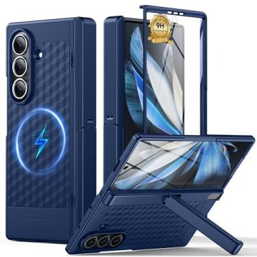 Imagem de barleycase Capa magnética para Samsung Galaxy Z Fold 7, [protetor de tela embutido] [proteção de dobradiça] [suporte] [compatível com MagSafe] capa protetora de corpo inteiro para Galaxy Z Fold 7 azul