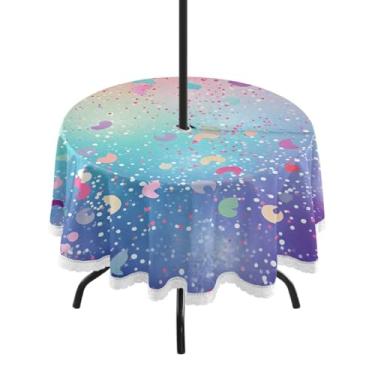 Imagem de CEBUGI Toalha de mesa redonda para uso ao ar livre, fundo colorido, impermeável, com furo Umberlla, capa de mesa lavável para pátio, cozinha, sala de jantar, 152 cm
