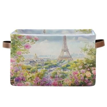 Imagem de Wassud Aquarela Torre Eiffel Paris Caixa de armazenamento dobrável de lona com alças, cesta organizadora dobrável para armário, banheiro e decoração de casa, 35 x 25 x 20 cm, pacote com 2