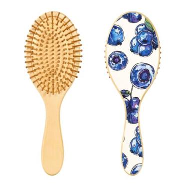 Imagem de STAYTOP Escova de cabelo de mirtilo para crescimento do cabelo, escova de cabelo de madeira desembaraçadora confortável para massagear o couro cabeludo, ideal para todos os tipos de cabelo