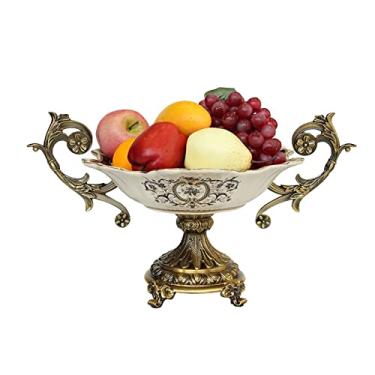 Imagem de YYBOES Fruteira prato de frutas novo estilo chinês retro pintado à mão prato de frutas de cerâmica casa sala de estar restaurante decoração de mesa tigela de frutas alça binaural tigela de doces prato