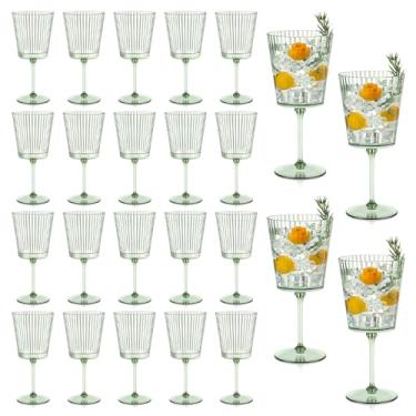 Imagem de 24 peças de taças de vinho de plástico verde com hastes removíveis, taças de vinho nervuradas quadradas de 382 g, taças de vinho brancas silenciosas, cores pastel, taças elegantes caneladas para
