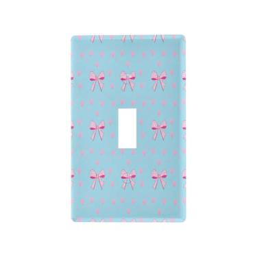 Imagem de Wassud Gingham Bows and Hearts Light Switch Cover Plate Decorative Outlet Covers Placa de parede para tomadas elétricas Interruptor único 11 x 7 cm