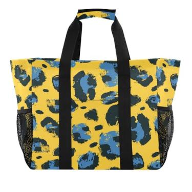 Imagem de Wassud Sacolas de compras reutilizáveis com estampa de leopardo grande bolsa organizadora de lona impermeável para praia, piquenique, lavanderia, viagem