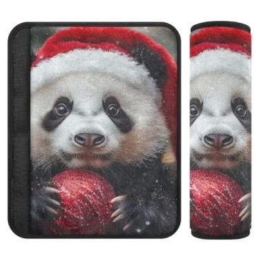 Imagem de Burbuja Capa de cinto de segurança de carro Panda de Natal protetor de cinto de segurança de carro macio confortável para alça de ombro de assento de carro, 1 par pequeno
