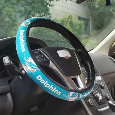 Imagem de Capa de volante de carro, capas de couro de microfibra universais pretas de 35 a 38 cm, respirável, antiderrapante, inodoro, acessórios para volantes para golfinhos, homens e mulheres.