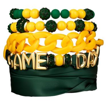Imagem de DoDoBeads Conjunto de pulseiras femininas de cachecol de dia de jogo, pacote com 4 pulseiras em camadas, joias coloridas do time para roupas de dia de jogo, use como pulseira, colar, faixa de chapéu