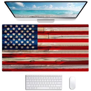 Imagem de Tapete de mouse para jogos de madeira com bandeira americana, adequado para escritório, casa e estudo, desktop, mouse pads de 87 x 40 cm