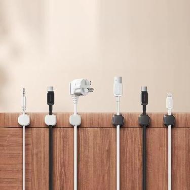 Imagem de Clipes de gerenciamento de cabos, pacote com 6 organizadores de cabos magnéticos para mesa, parede, carro – suportes de cabos adesivos adesivos para cabos USB, tipo C, HDMI
