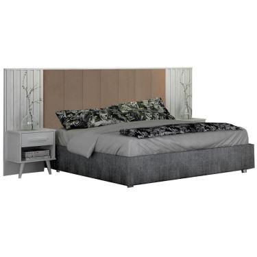 Imagem de Cabeceira Casal Milano Branco Veludo Camurça Leifer Móveis