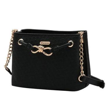 Imagem de Bolsa Feminina Elegante Fecho Ecler Detalhe Corrente Chenson, Preto, U