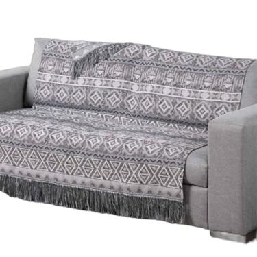 Imagem de Manta Decorativa para Sofá Jacquard Dupla Face com Franja, 2,10x1,35m, Xale Decorativo Moderna e Confortável