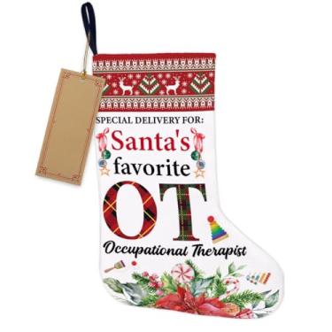 Imagem de Meia de Natal para terapeuta ocupacional, decoração de árvore de Natal – Presentes de terapeuta ocupacional favoritos do Papai Noel para pendurar para lareira, escadas de parede, decoração de Natal