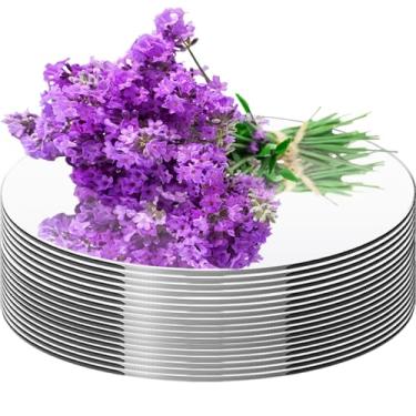 Imagem de Pacote com 17 peças redondas espelhadas para centros de mesa, azulejos de espelho de parede circulares espelhos redondos de montagem na parede bandeja de vela adesiva para mesa de aniversário de