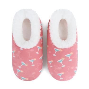 Imagem de Snoozies Meias femininas estampadas felizes com forro de lã de ovelha quente e macio, lindos sapatos de casa para mulheres, sola antiderrapante, rosa, Large