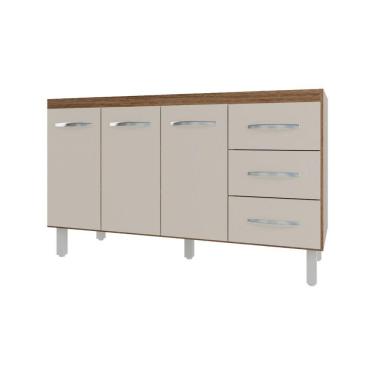Imagem de Balcão Armário Cozinha Gabinete Pia De 140 Cm Carine Com 3 Portas E 3 Gavetas Off White