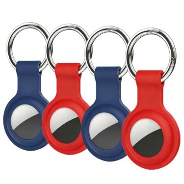 Imagem de Densleonis Suporte de etiqueta compatível com AirTag, pacote com 4, capa de chaveiro durável para etiquetas de ar com chaveiro, localizador de chaves, rastreador GPS, suporte de etiqueta protetora