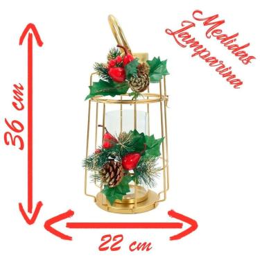 Imagem de Lamparina Luminária Natal Dourada Em Metal Decorativa 36cm