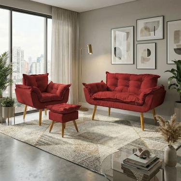 Imagem de Kit Namoradeira Poltrona e Puff Decorativo Para Sala Recepção Manicure Consultório Alice Tecido Suede