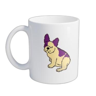 Imagem de Caneca Xícara de Café Porcelana 300ml Bulldog Francês Arte de Pixel