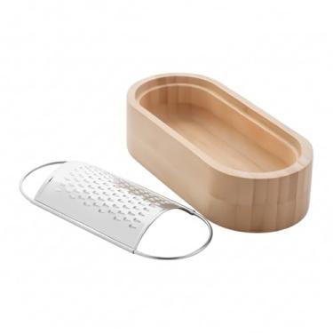 Imagem de Ralador de Queijo de Mesa em Aço Inox com Recipiente em Bambu, 15x4x7 cm, Natural