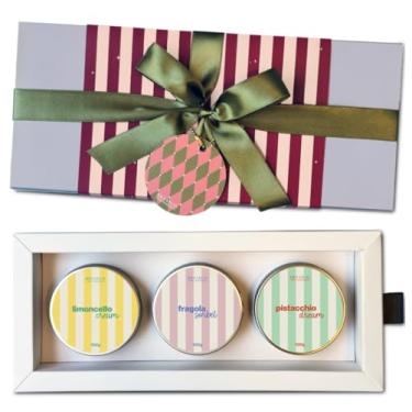 Imagem de BOX TRIO DI GELATO, Kit de 3 velas aromáticas 100g cada (limoncello cream/fragola sorbet/pistacchio dream), IDEA VELAS, embalagem de presente