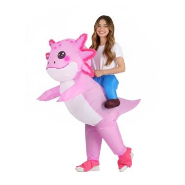 Imagem de Fantasia inflável de axolote adulto – fantasias engraçadas de Halloween para adultos, roupa de passeio para festa e cosplay (salamandra rosa, G/GG)